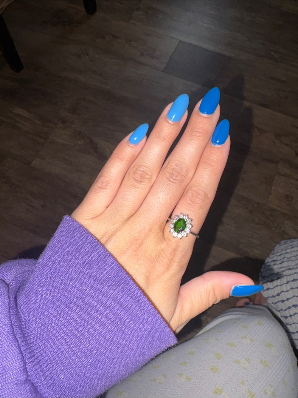 14k White Gold Pure Chrome Diopside with Diamond Halo